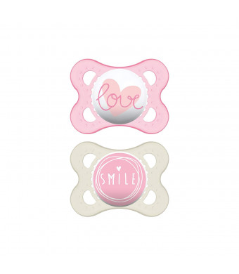 MAM Pacifiers, Baby Pacifier 0-6 Months, Best Pacifier for Breastfed Babies, Attitude' Design Collection, Girl, 2-Count
