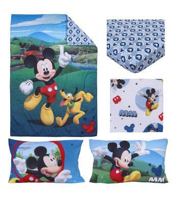 Disney 4 Piece Toddler Bedding Set, Mickey Mouse Playhouse, Blue/White, Standard Toddler Mattress (52" x 28" x 8")