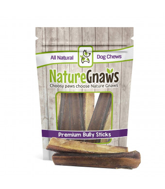 Nature Gnaws Jumbo Bully Sticks (6 Count) - 100% Natural Grass-Fed Beef Chews for Large Dogs and Aggressive Chewers
