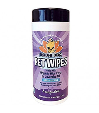Pet Grooming Wipes, All Natural 100% Cotton Lavender and Organic Aloe, Large Wet and Thick Deodorizing and Cleaning Best for Dog and Cat Paws and More