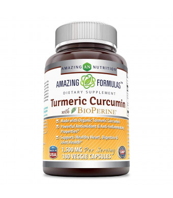 Amazing Formulas Turmeric Curcumin BioPerine 1500 Mg Per Serving Veggie Capsules (180 Veggie Capsules) - -Powerful Antioxidant and AntiInflammatory Properties.