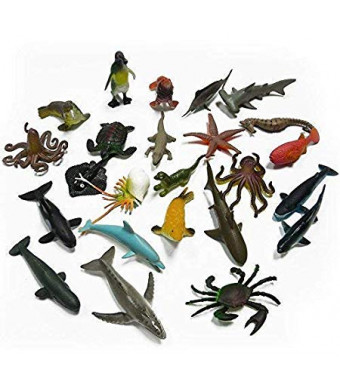 24 PCS -Assorted Sea Animals Ocean Marine Life Creatures Toy Figures Collection:Shark.Dolphin.Turtles.Crab etc.