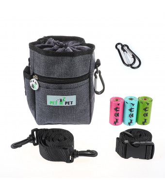 PET N PET Dog Treat Training Pouch-3 Ways To Wear Dog Treat Pouch With Built-In Poop Bag Dispenser-(3 Rolls Rainbow Poop Bags Included)