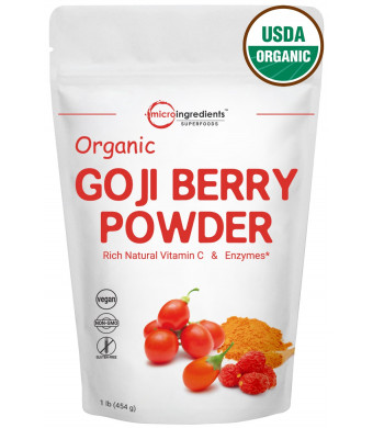 Organic Goji Berry Powder, Freeze-Dried, 1 Pound, Natural Antioxidants for Healthy Aging, Best Superfoods for Smoothie and Beverage Blend. Non-GMO and Vegan Friendly