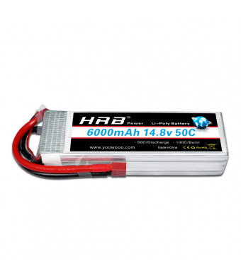 HRB 4S 6000mAh 14.8V 50C-100C RC Lipo Battery with T plug For RC Airplane, RC Helicopter, RC Car/Truck, RC Boat