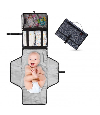 Crystal Baby Smile Portable Changing Pad - Diaper Clutch - Lightweight Travel Station Kit for Baby Diapering - Entirely Padded, Detachable and Wipeable Mat - Mesh and Zippered Pockets - Gray Dots