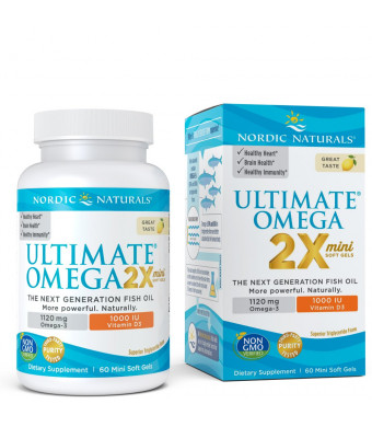 Ultimate Omega 2X Mini D3 - Nordic Naturals Omega-3 Supplement with Vitamin D3 Supports Heart, Brain, Immune and Bone Health, Lemon Flavor, 60 Soft Gels