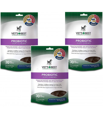 (3 Pack) Vet's Best Probiotic Soft Chews Dog Supplements, Each a 30 Day Supply