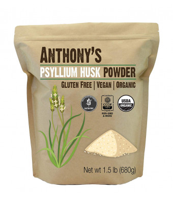 Anthony's Organic Psyllium Husk Powder (1.5lb), Gluten Free, Non-GMO, (24 oz)