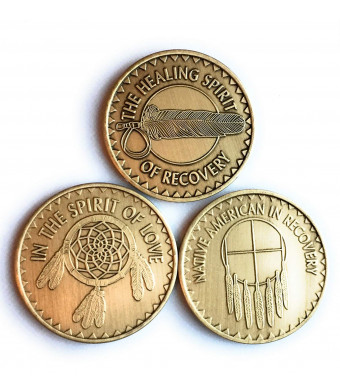 Native American Set of 3 Bronze Medallions Healing Spirit Love Prayer Indian Medallion Chips