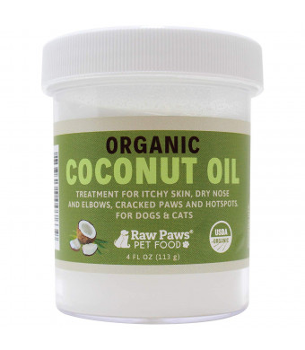 Raw Paws Organic Coconut Oil for Dogs and Cats - Treatment for Itchy Skin, Dry Nose, Paws, Elbows, Hot Spot Lotion for Dogs, Natural Hairball Remedy for Dogs and Cats, Flea Tick Prevention for Dogs