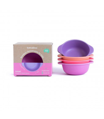 BoboandBoo Bamboo Kids Snack Bowls, Set of 4 Bamboo Dishes, Non Toxic, Eco Friendly and Stackable Kids Snack Containers, Great Gift for Baby Showers, Birthdays and Preschool Graduations, Sunset
