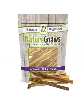 Nature Gnaws Extra Thin Bully Sticks 5-6" - 100% All-Natural Grass-Fed Free-Range Premium Beef Dog Chews - for Small Breeds and Light Chewers- 25 CT