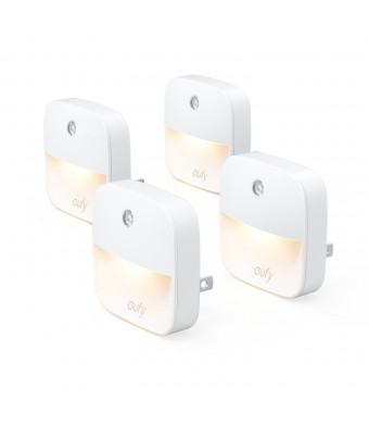eufy Lumi Plug-in Night Light, Warm White LED Nightlight, Dusk-to-Dawn Sensor, Bedroom, Bathroom, Kitchen, Hallway, Stairs, Energy Efficient, Compact (4 Pack)