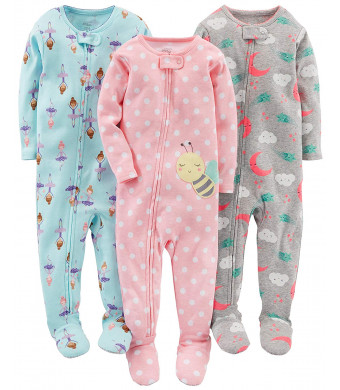 Simple Joys by Carter's Baby and Toddler Girls' 3-Pack Snug Fit Footed Cotton Pajamas