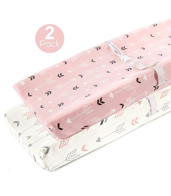 Stretchy Changing Pad Covers-BROLEX 2 Pack Jersey Knit Change Pad Covers for Girls Boys,Pink and White Arrow