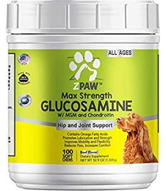 ZPAW Max Strength Glucosamine with MSM, Chondroitin and Omega Fatty Acids for Dogs | Supports Healthy Hip and Joints by Relieving from Pain, Promoting Lubrication and Improving Mobility