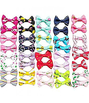 Chenkou Craft 40pcs/20pairs New Dog Hair Bows with Clips Pet Grooming Products Mix Colors Varies Patterns Pet Hair Bows Dog Accessories (Bow with Clip)