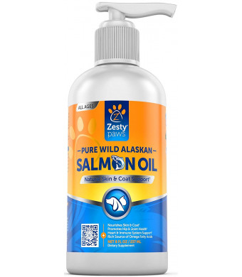 Zesty Paws Pure Wild Alaskan Salmon Oil for Dogs and Cats - Supports Joint Function, Immune and Heart Health - Omega 3 Liquid Food Supplement for Pets - All Natural EPA + DHA Fatty Acids for Skin and Coat