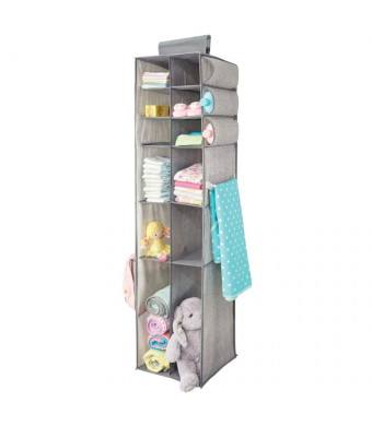 mDesign Long Soft Fabric Over Closet Rod Hanging Storage Organizer with 6 Divided Shelves, Side Pockets for Child/Kids Room or Nursery - Textured Print - Gray