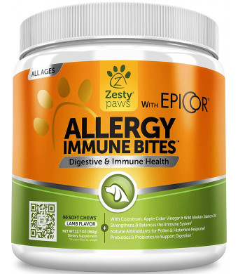 Zesty Paws Allergy Immune Supplement for Dogs - with Omega 3 Wild Alaskan Salmon Fish Oil and EpiCor + Digestive Prebiotics and Probiotics - Seasonal Allergies + Anti Itch and Hot Spots Skin Support