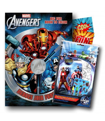 Marvel Avengers Coloring Book with Coloring Fun Pack Bundled with 2 Specialty Separately Licensed GWW Reward Stickers