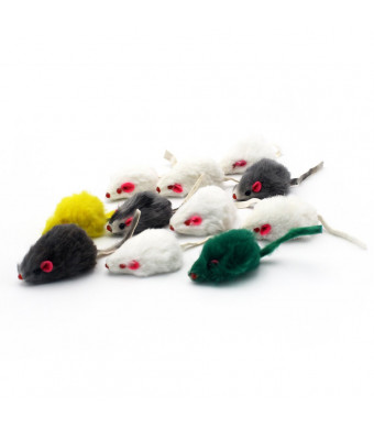 Pawstrip Funny Cat Toy Fur Mice Rattling Toy for Kittens, Pack of 12pcs
