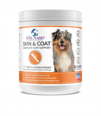 Vital Planet Skin and Coat Powder - Omega 3 Fatty Acid Supplement For Dogs - Ultimate Support for a Healthy Glossy Coat - 60 Scoops