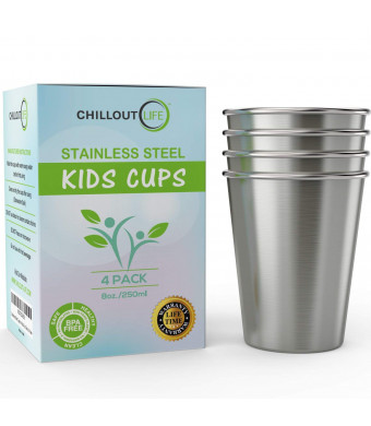Stainless Steel Cups for Kids and Toddlers 8 oz - Stainless Steel Sippy Cups for Home and Outdoor Activities, BPA Free Healthy Unbreakable Premium Metal Drinking Glasses (4-Pack)