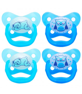 Dr. Brown's PreVent Contour Glow in the Dark Pacifier, Stage 3 (12m+), Blue, 4-Count
