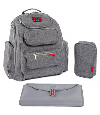 Bag Nation Diaper Bag Backpack with Stroller Straps, Changing Pad and Sundry Bag - Grey