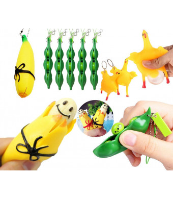 Cocobuy 3 Pack Fidget Toys Stress Relief Toys Squeezing Toys Keychain Mobile Chain Banana Squeeze Squeeze Bean Chicken Squeeze Stress Relief Toys Tricky Toys (Color A)