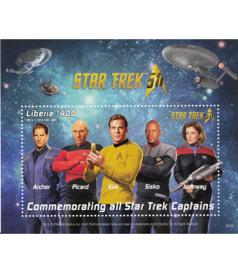 Star Trek 50th Anniversary - Kirk, Picard, Janeway, Sisko, Archer - Collectible Postage Stamp