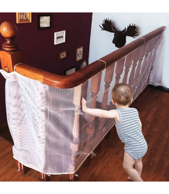Winkeyes Children Safety Rail Balcony Stairs Safety Net Banister Stair Net for Kids/ Pet/ Toy Safety on Indoor/Outdoor Stairs, Balcony, or Patios, 9.8 x 2.5 ft
