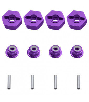 Hobbypark 12mm Aluminum Wheel Hex Drive Hub Adapters (4P) and M4 Locknuts (4P) For Redcat Racing ExceedRC HSP Himoto RC Hobby Car Accessories Purple