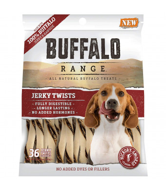 Buffalo Range Rawhide Dog Treats | Healthy, Grass-Fed Buffalo Jerky Raw Hide Chews | Hickory Smoked Flavor | Jerky Twist