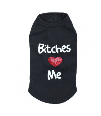 Rdc Pet Bitches Love Me' Dog Shirts, Clothes, Cotton T-Shirt Dog Tank Top Summer Dog Vest for Small Dog and Medium Dog and Cat (Black)