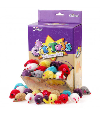 Chiwava 4.1'' Furry Cat Toy Mice Rattle Small Mouse Kitten Interactive Play Assorted Color