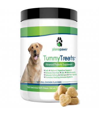 Tummy Treats - Probiotics for Dogs - Safe All Natural Dog Allergy Medicine - Dog Breath Treats - Helps Hot Spots - Yeast Infection - Constipation - Diarrhea - 120 Count - Probiotic and Digestive Enzymes
