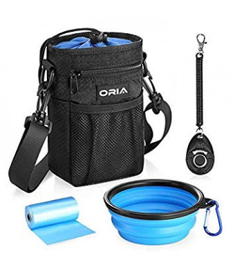 ORIA Dog Treat Bag, Dog Training Pouch, Pet Training Waist Bag with Adjustable Strap and Collapsible Dog Bowl and Storage for Treats, Toys and Training Accessories