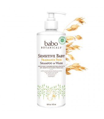 Babo Botanicals Sensitive Baby Fragrance Free Shampoo and Wash, 16 Fluid Ounce