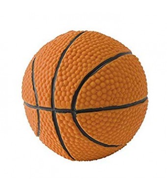 Basketball Rubber Dog Toy. 100% Natural Rubber (Latex). 3.93 inches. Complies to Same Safety Standards as Children's Toys. Soft and Squeaky. Best Dog Toy for Medium-to-Large Dogs.