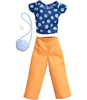 Barbie Fashions Complete Look Blue Polka Dot Top and Peach Pants Set