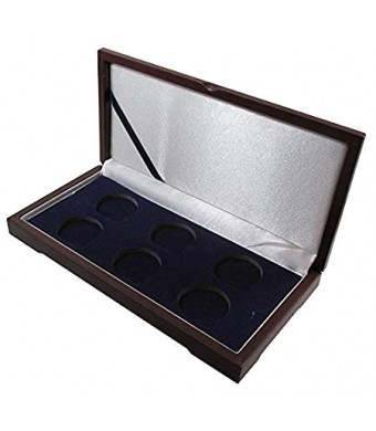 Wood Display Box for 6 Large Coin Capsules / Challenge Coin Mahogany Finish