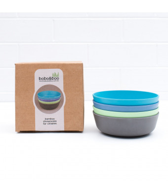 BoboandBoo Bamboo Kids Bowls, Set of 4 Eco Friendly Toddler Bowls :: Non Toxic and Kid Safe Dishes for Cereal and Soup :: Mix and Match :: Great Gift for Baby Showers and Birthdays, Coastal