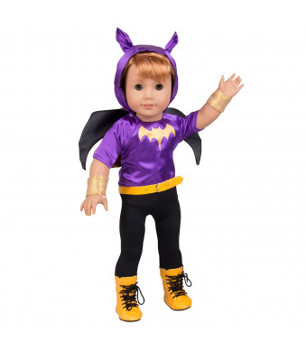 Dress Along Dolly Batgirl Inspired Doll Outfit - 6pcs Superhero Halloween Costume for American Girl and 18 Inches Doll