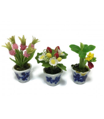 3pc Flower Clay Miniature Dollhouse Fairy Garden Mini Plant Trees Ceramic Paint Furniture Bundles Artificial Flowers Orchid #061