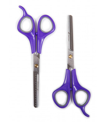 Hertzko Thinning Scissors Set Includes a 15 Teeth + 38 Teeth thinning Shears for thinning Out pet's Fur and Blending Shorter and Longer Hair - Great Grooming Scissors for Dogs, Cats, and Rabbits