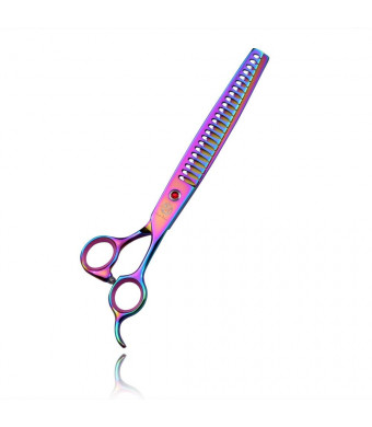 Purple Dragon 8.0 inch Multicolor Professional Pet Grooming Scissors - Dog Chunker Shears - Adult Animal Thinning Hair Trimmer for Pet Groomer or Family DIY