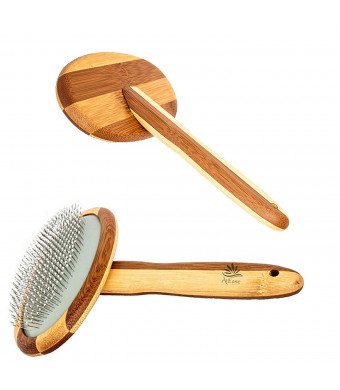 AtEase Accents Natural Bamboo Eco Pet Grooming and Deshedding Slicker Brush for Short and Long Haired Dogs and Cats